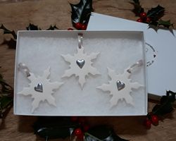 Snowflake Medium Set of 3  Silver Hearts